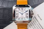 Replica Cartier Santos Automatic Watch White Dial Orange Leather Strap Stainless Steel Beze